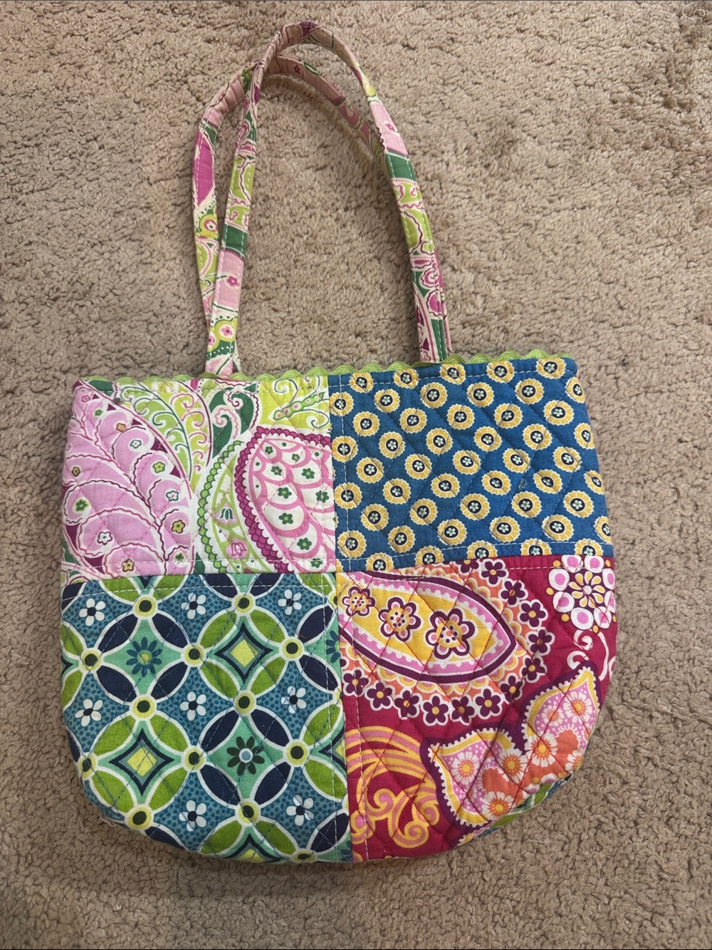 Vera Bradley Patchwork Quilted Tote in Pink, Green, Blue, Yellow